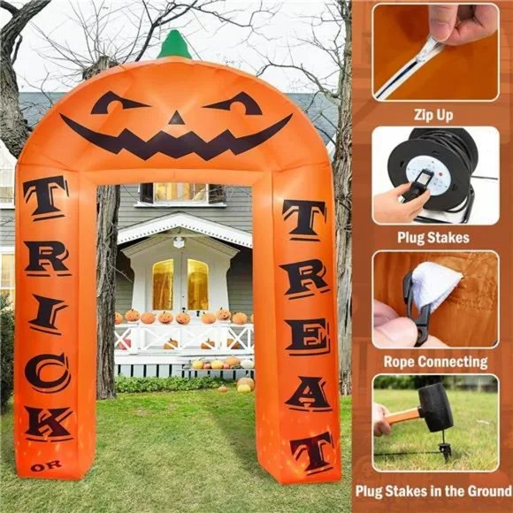 8 FT Halloween Inflatable Pumpkin Archway Decor, Pumpkin Inflatable Yard